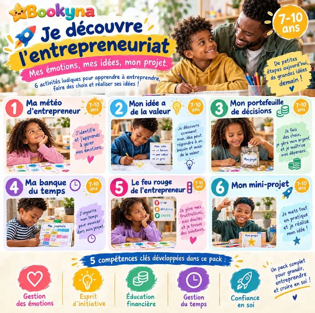 Bookyna Pack – Je découvre l’entrepreneuriat : mes émotions, mes idées, mon projet (7-10 ans)